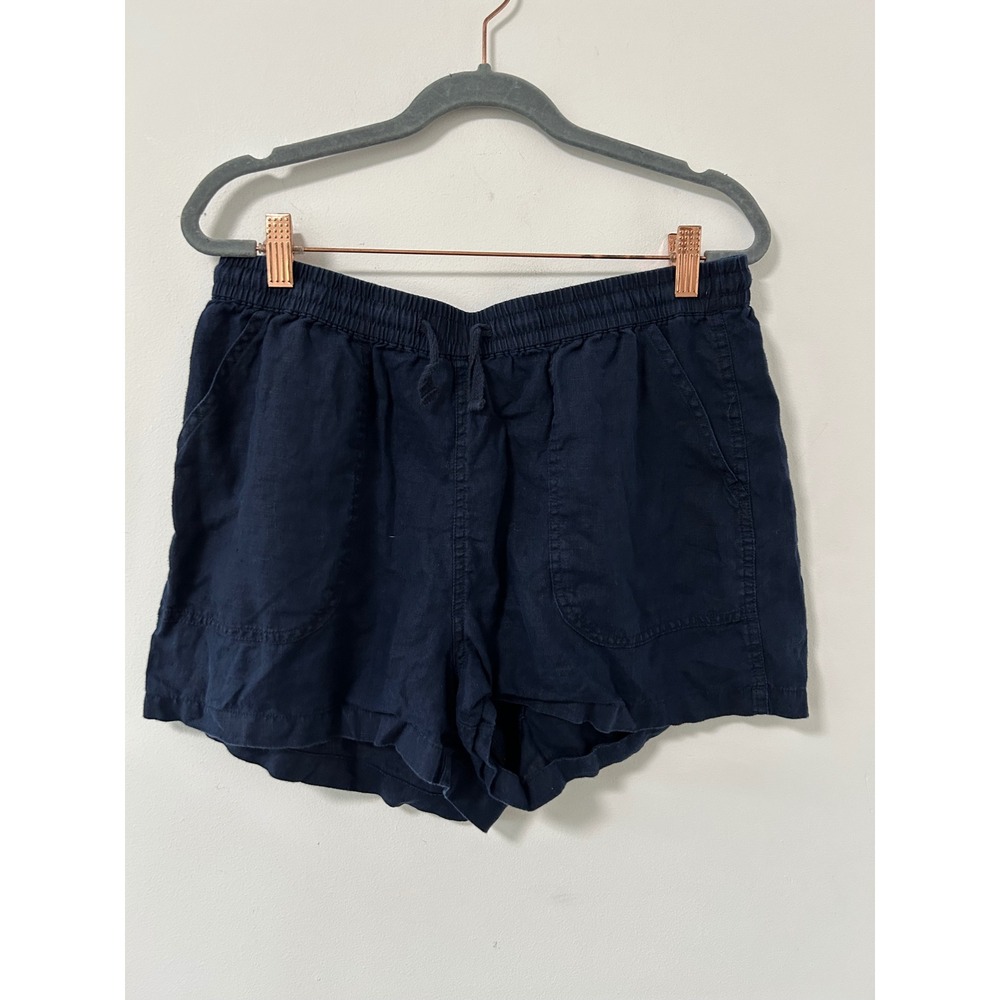 Quince 100% European Linen Pull-On Shorts Women M Navy Blue Coastal Minimalist
